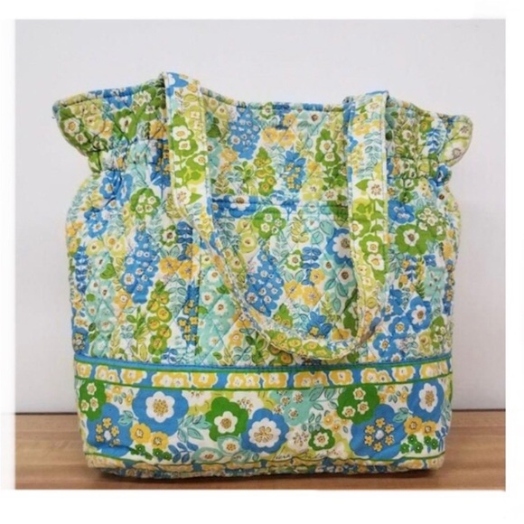 Vera Bradley Handbags - Vera Bradley English Meadow Quilted Tote Bag Blue Green Floral Retired Pattern